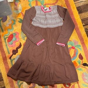 Hanna Andersson Brown and White Patterned Kids Sweater Dress